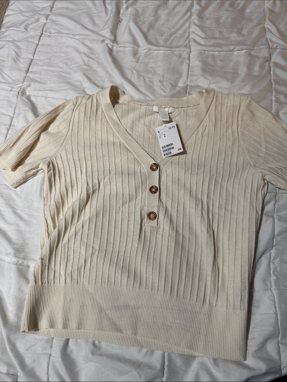 H&M Cream Ribbed V-Neck Button Cardigan